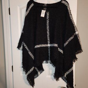 Plaid Boat Neck Fringe Poncho
